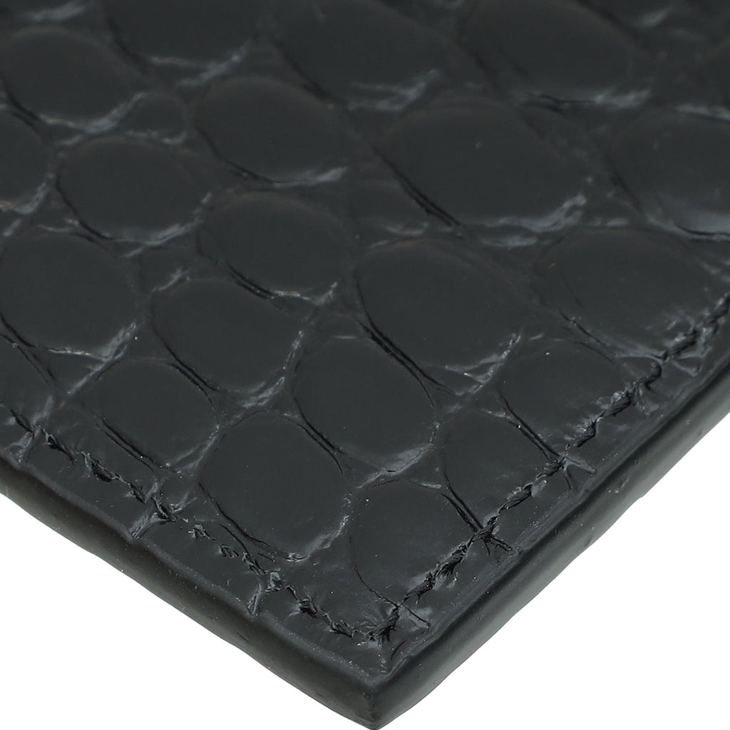 YSL Black Croco Embossed Cassandre Card Case