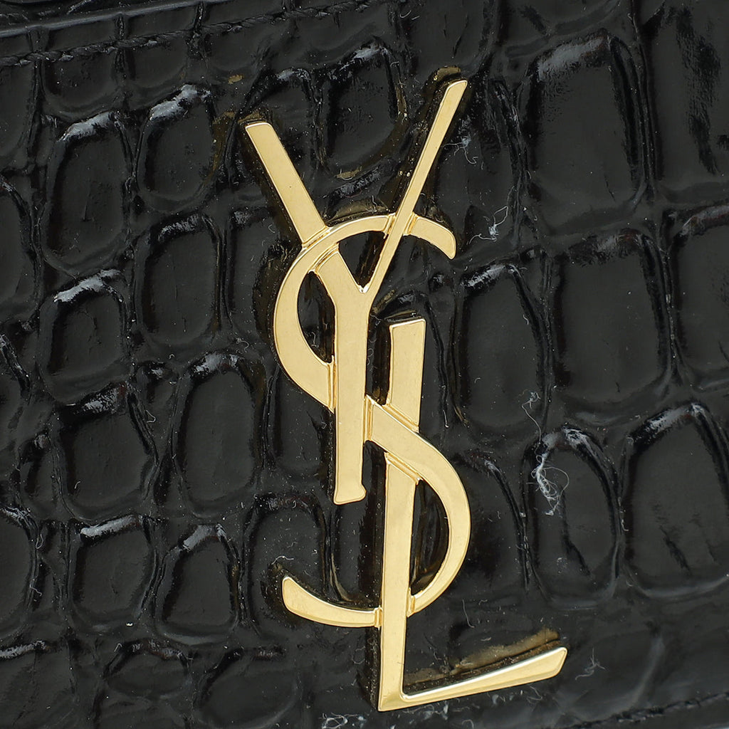YSL Black Croco Embossed Cassandre Card Case