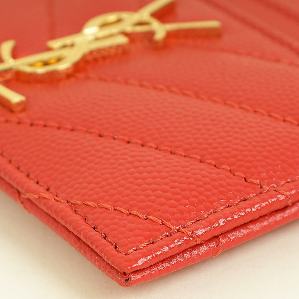 YSL Coral Red Cassandre Matelasse Card Case