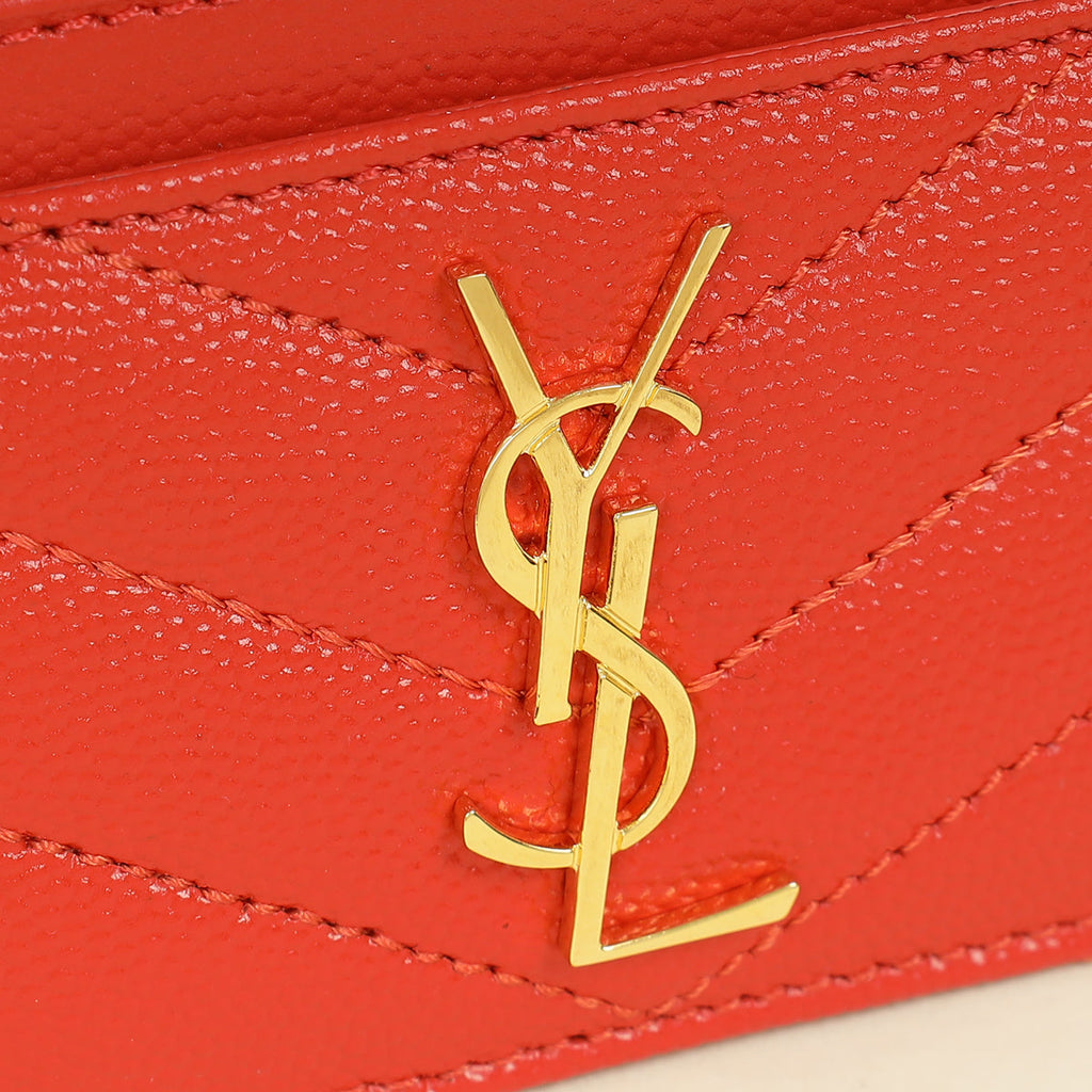 YSL Coral Red Cassandre Matelasse Card Case