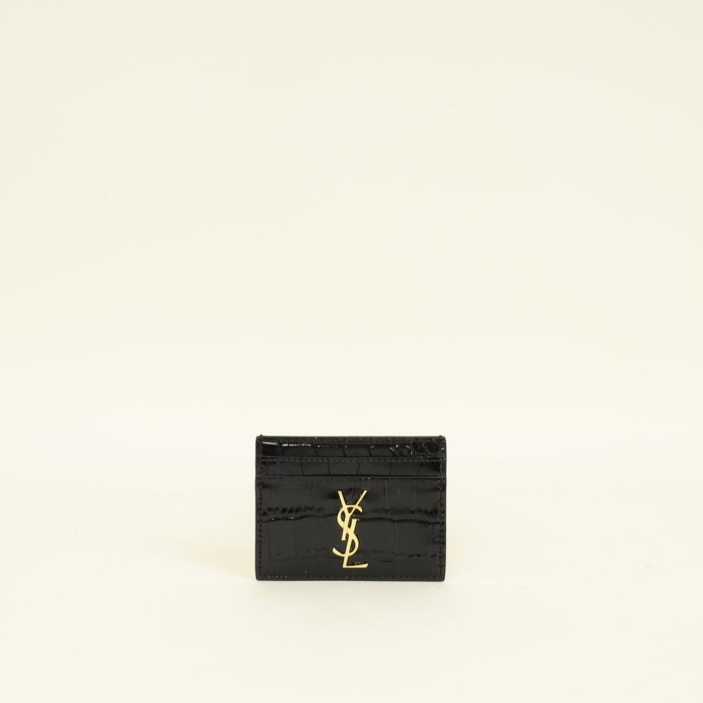 YSL Black Croco Embossed Cassandre Card Holder