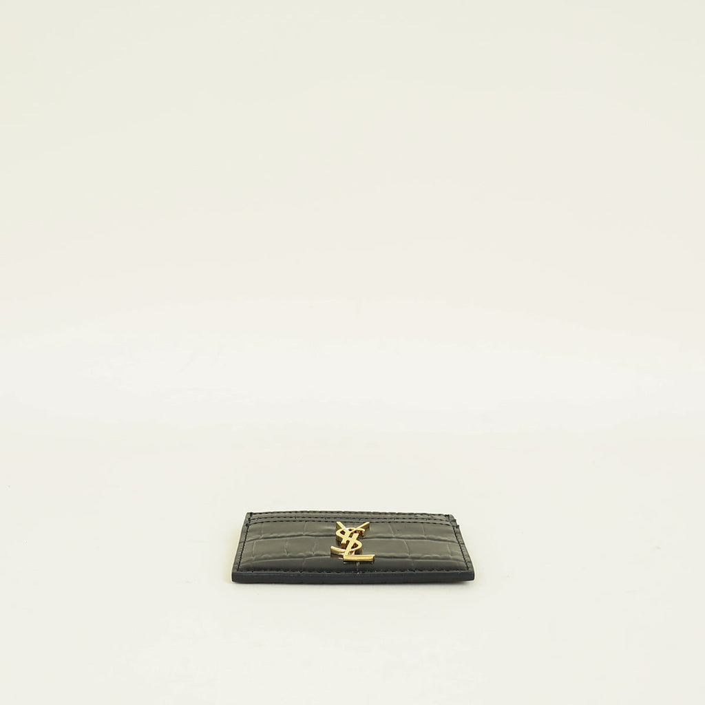 YSL Black Croco Embossed Cassandre Card Holder