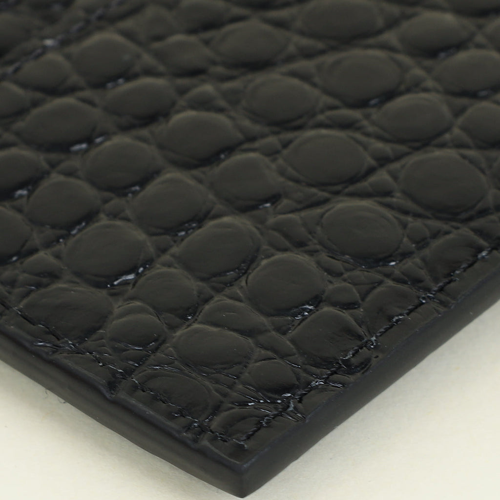 YSL Black Croco Embossed Cassandre Card Holder