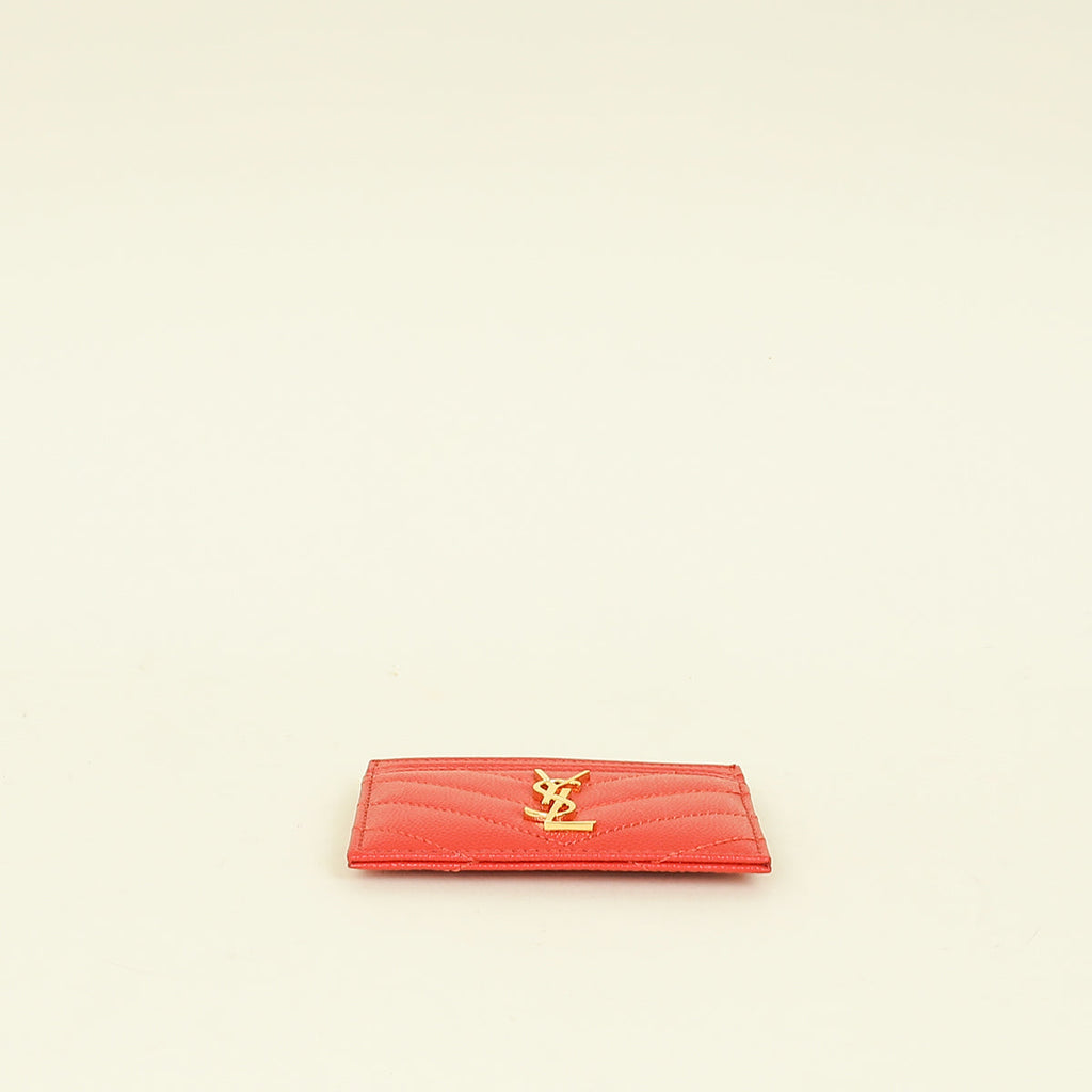 YSL Coral Red Cassandre Matelasse Card Case