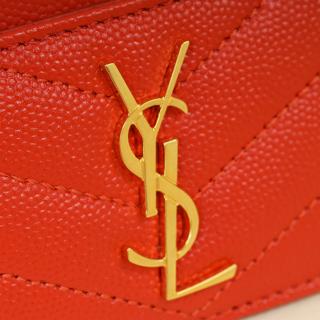 YSL Coral Red Cassandre Matelasse Card Case