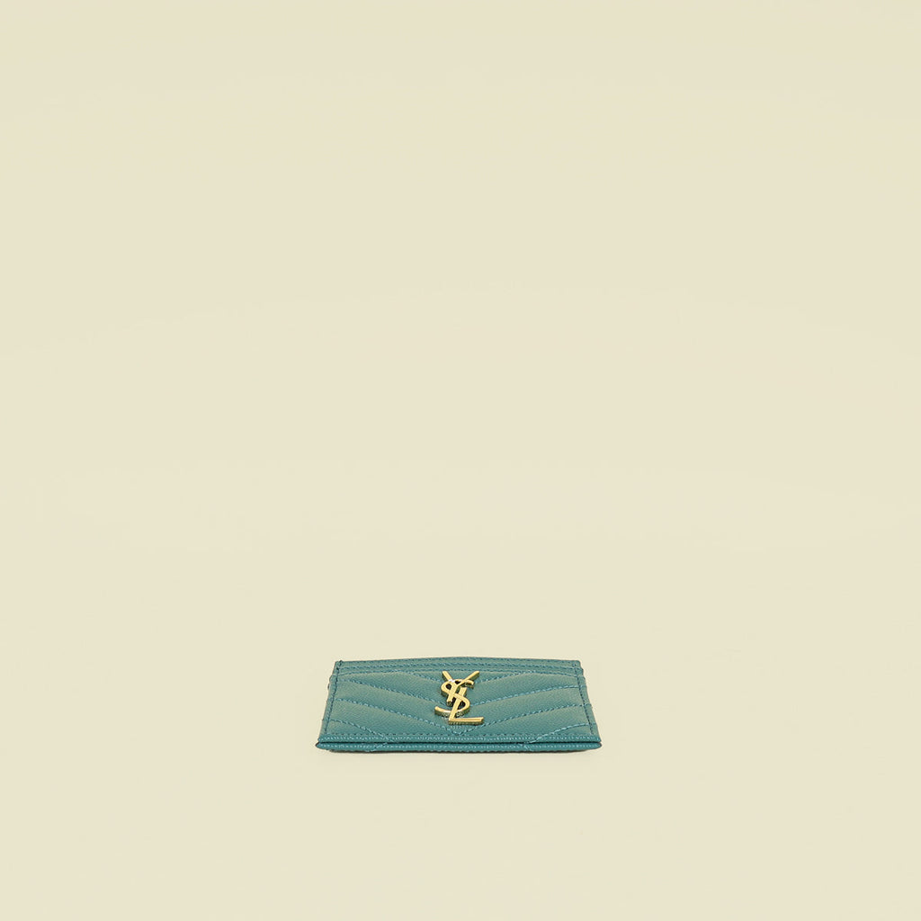 YSL Teal Cassandre Matelasse Card Holder