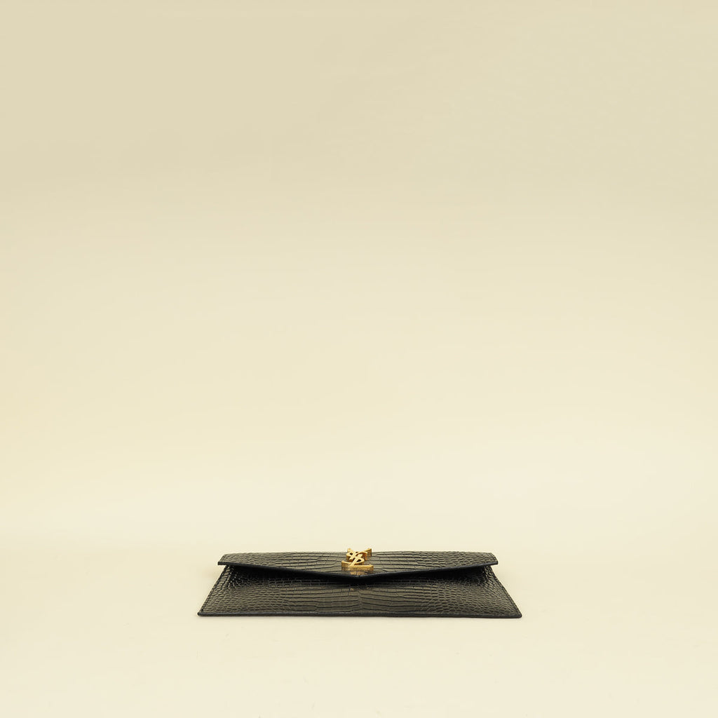 YSL Black Croco Embossed Uptown Clutch