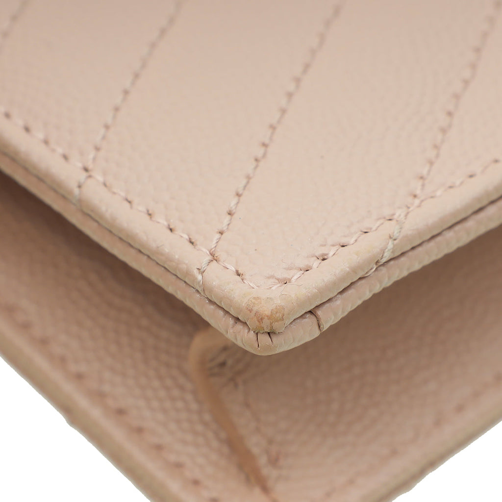 YSL Pale Pink Cassandre Envelope Chain Wallet
