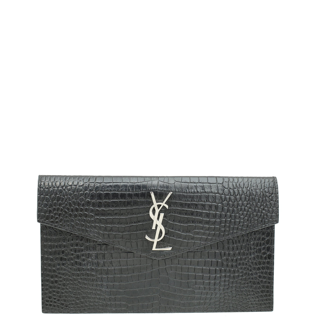 YSL Black Croco Embossed Uptown Pouch