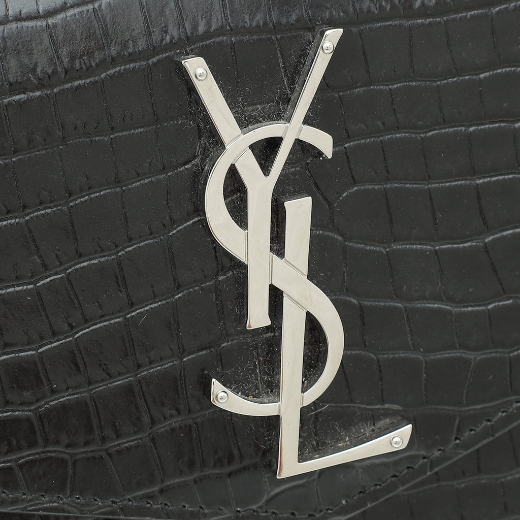YSL Black Croco Embossed Uptown Pouch