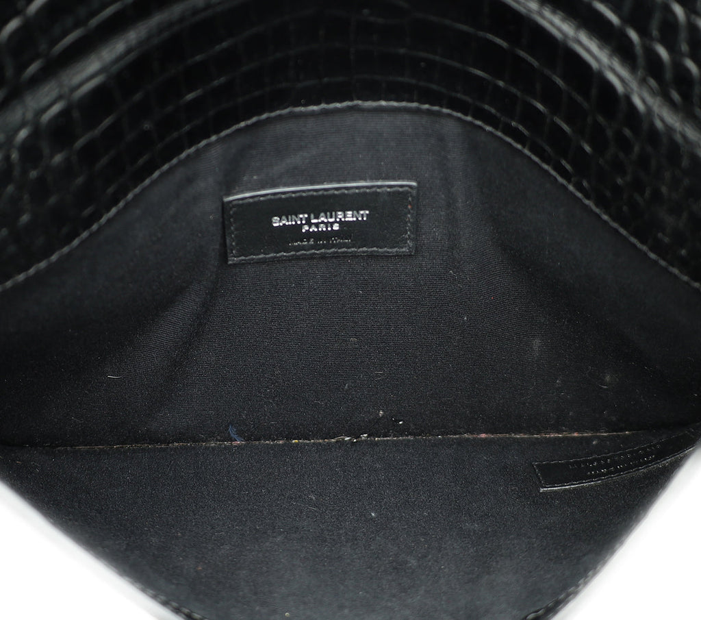 YSL Black Croco Embossed Uptown Pouch