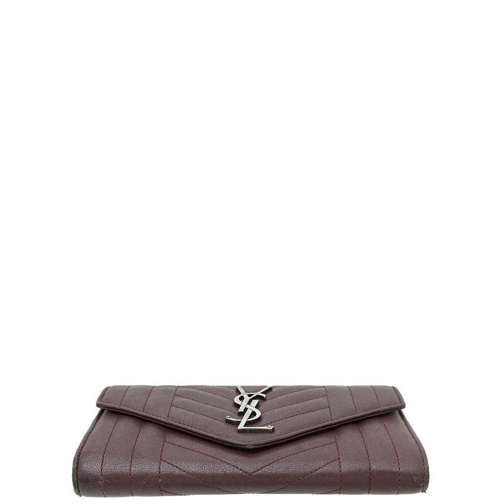 YSL Burgundy Mixed Matelasse Quilted Envelope Wallet