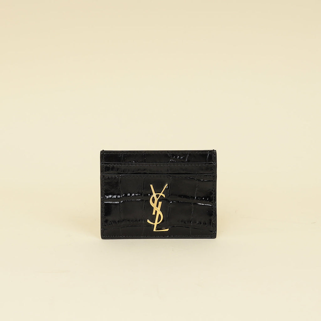 YSL Black Croco Embossed Cassandre Card Case