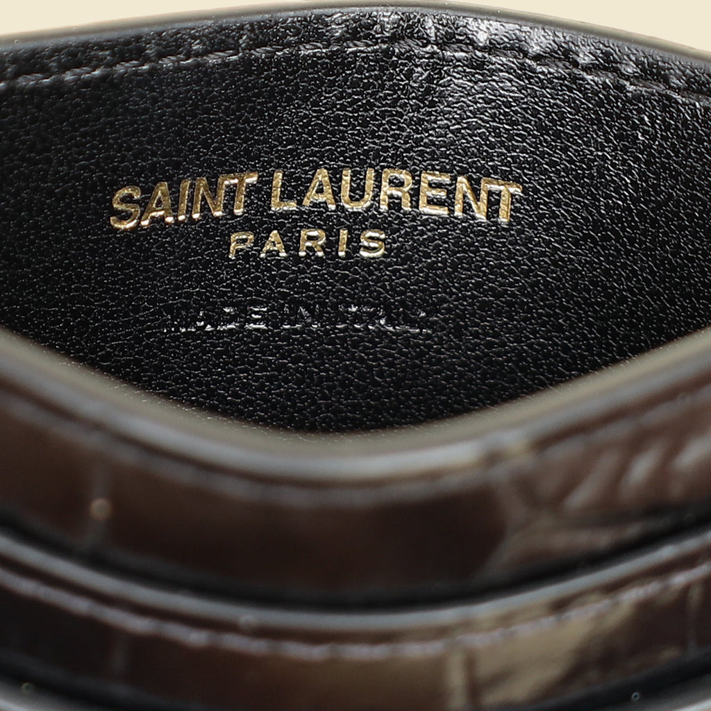 YSL Black Croco Embossed Cassandre Card Case