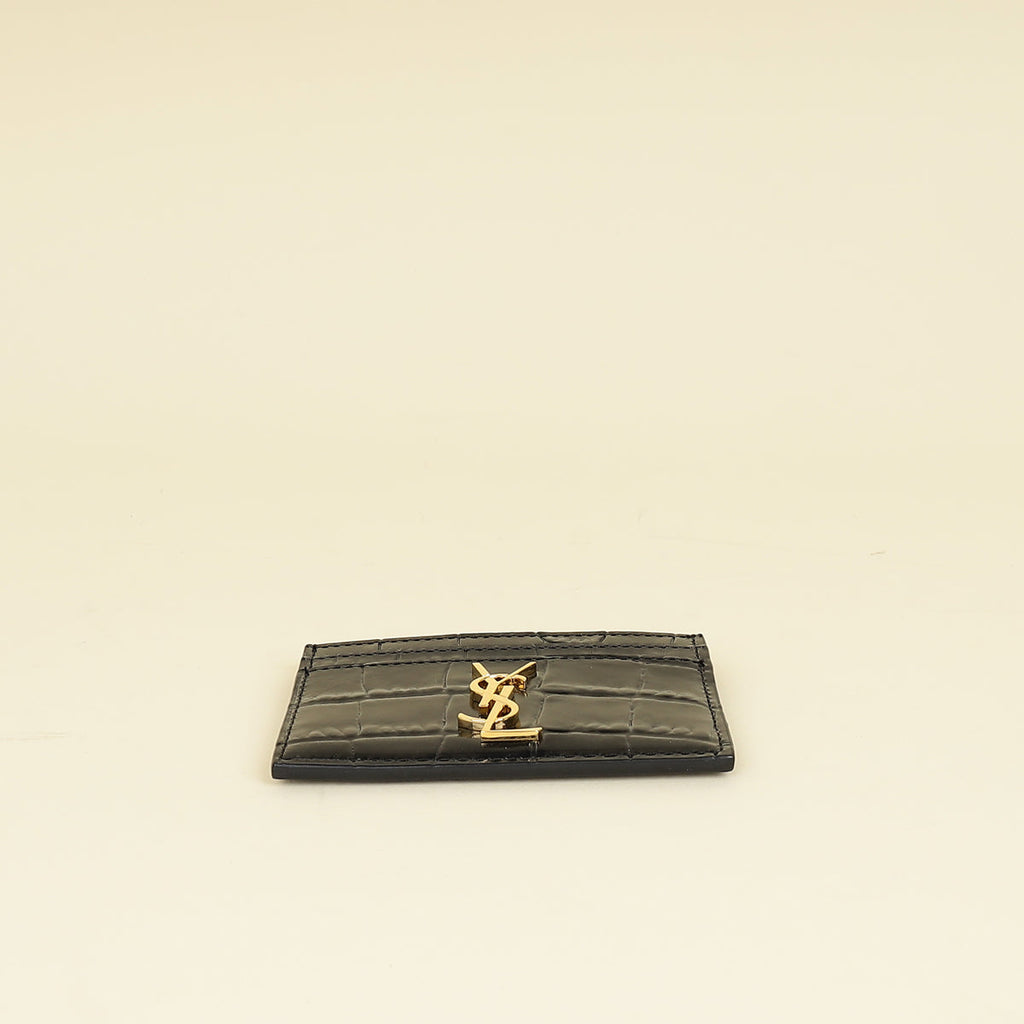 YSL Black Croco Embossed Cassandre Card Case