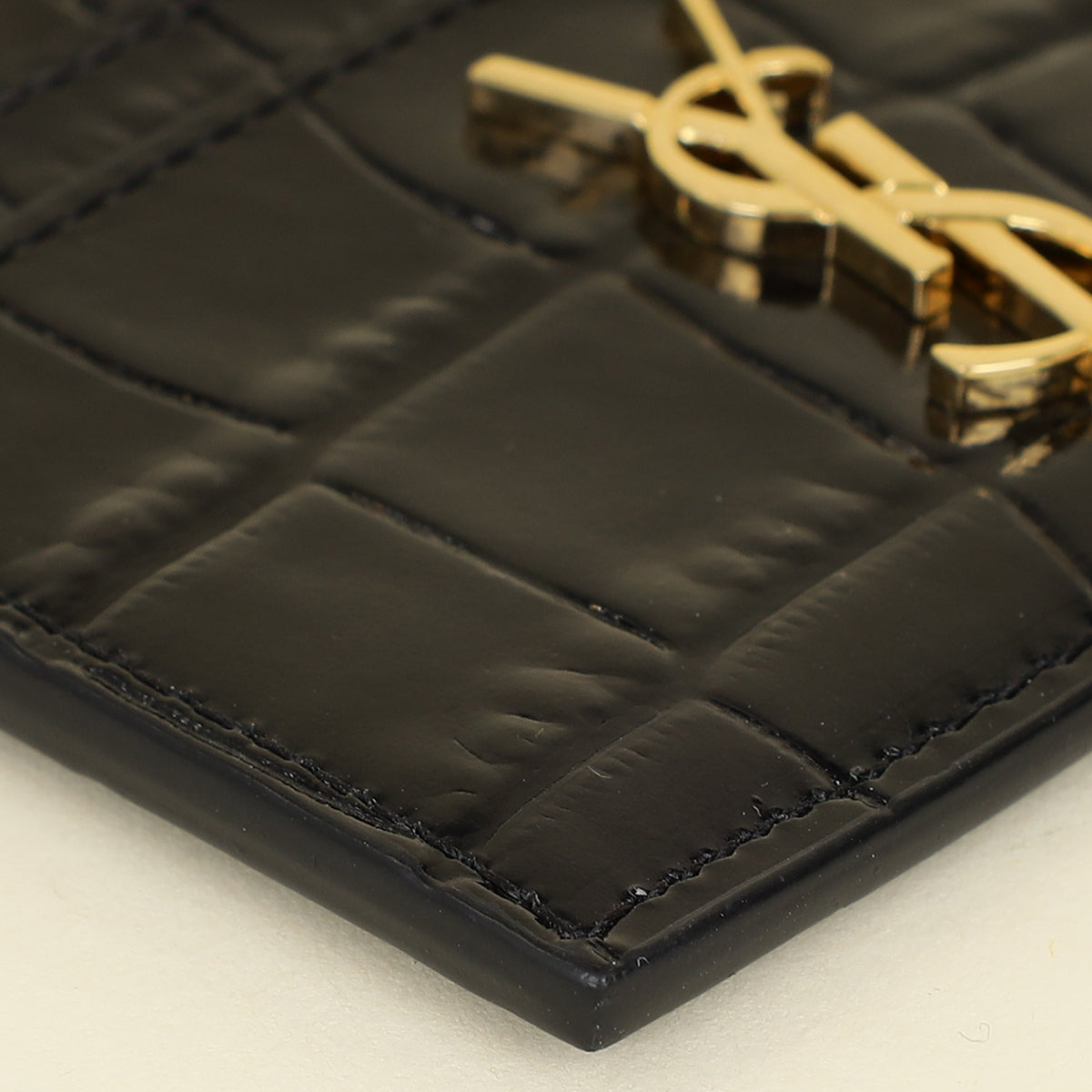 YSL Black Croco Embossed Cassandre Card Case