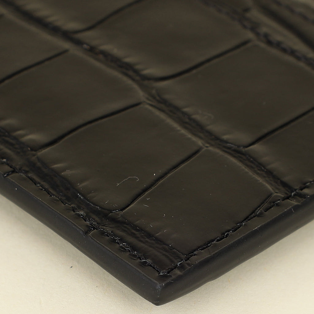 YSL Black Croco Embossed Cassandre Card Case