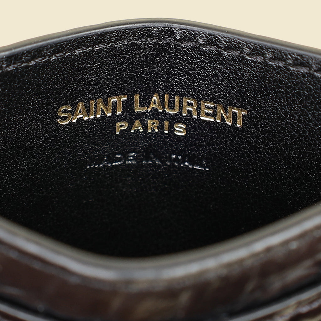 YSL Black Croco Embossed Cassandre Card Case