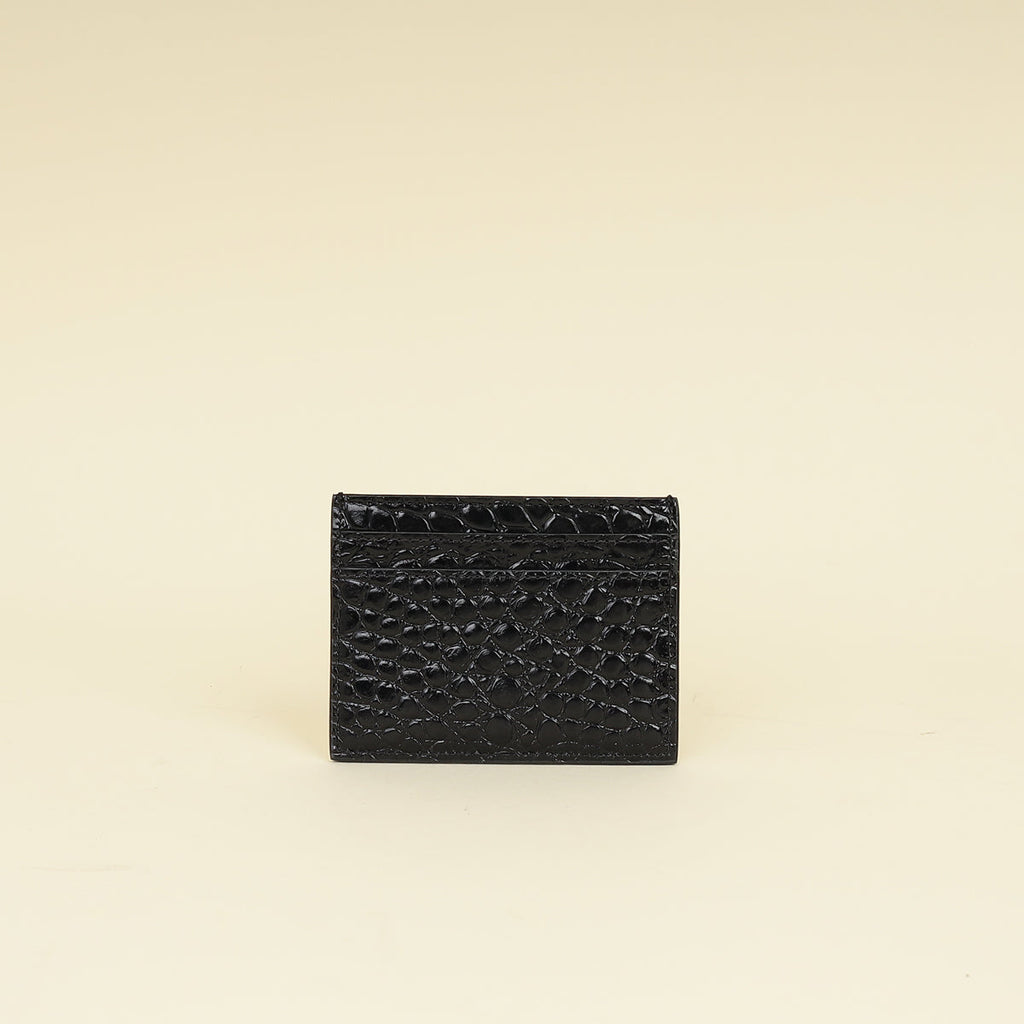 YSL Black Croco Embossed Cassandre Card Case