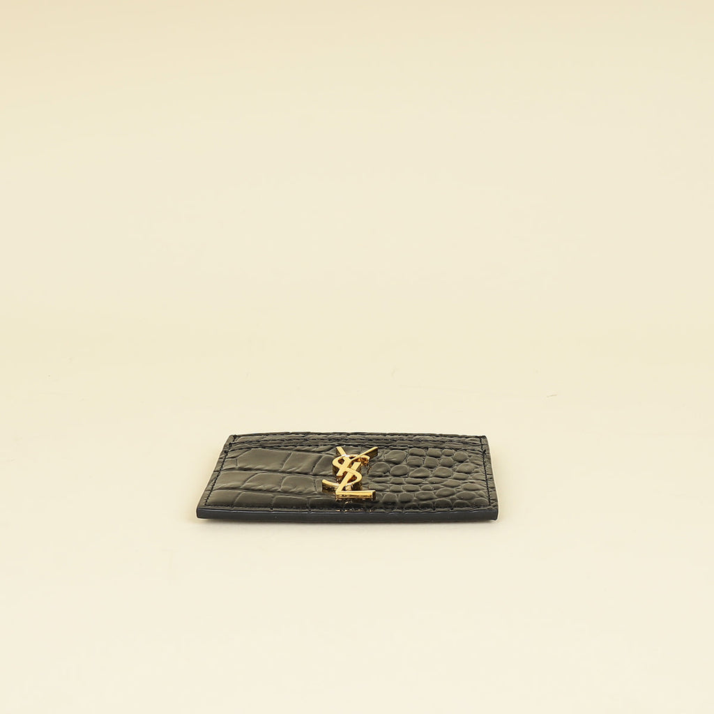 YSL Black Croco Embossed Cassandre Card Case