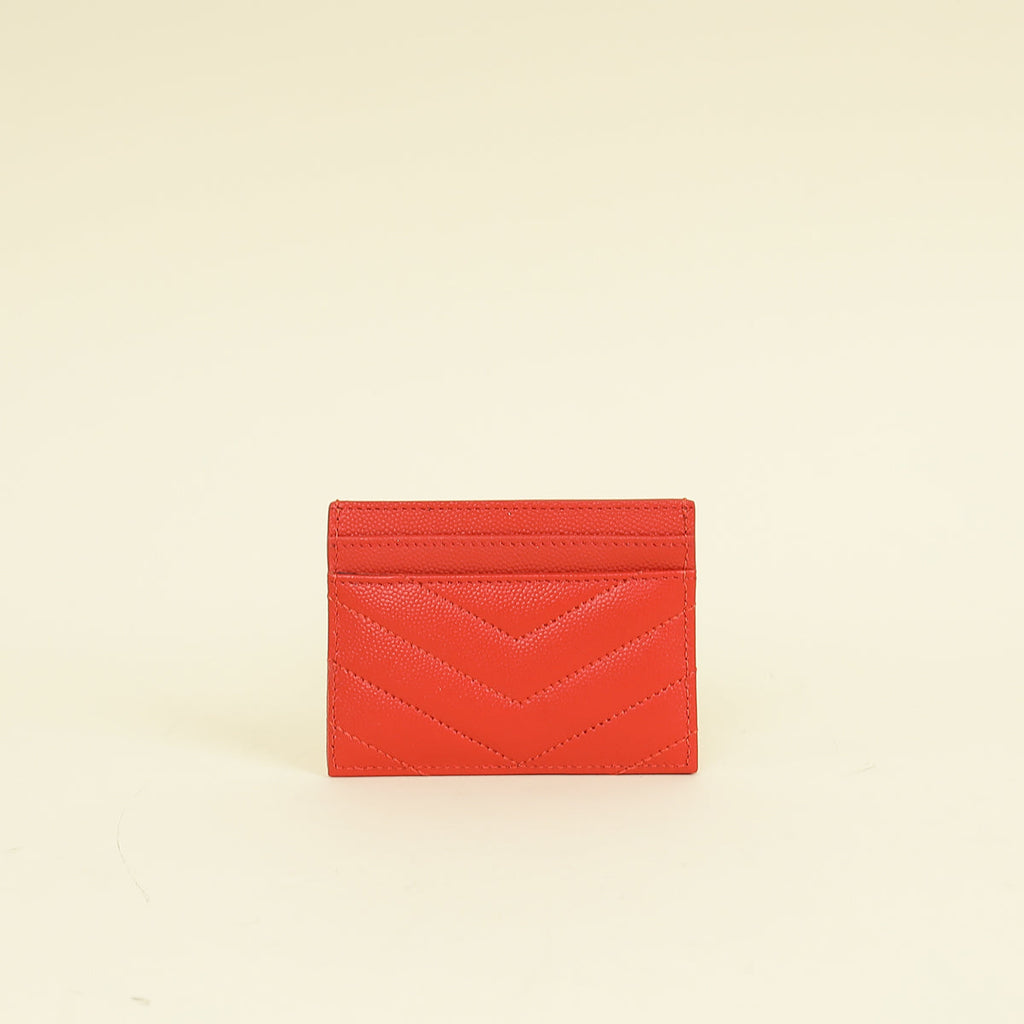 YSL Coral Red Cassandre Matelasse Card Case