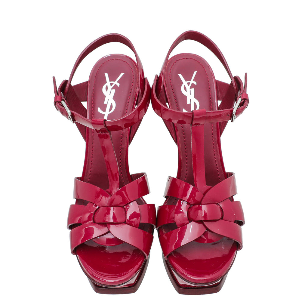 YSL Dark Red Tribute High Heel Sandals 37.5