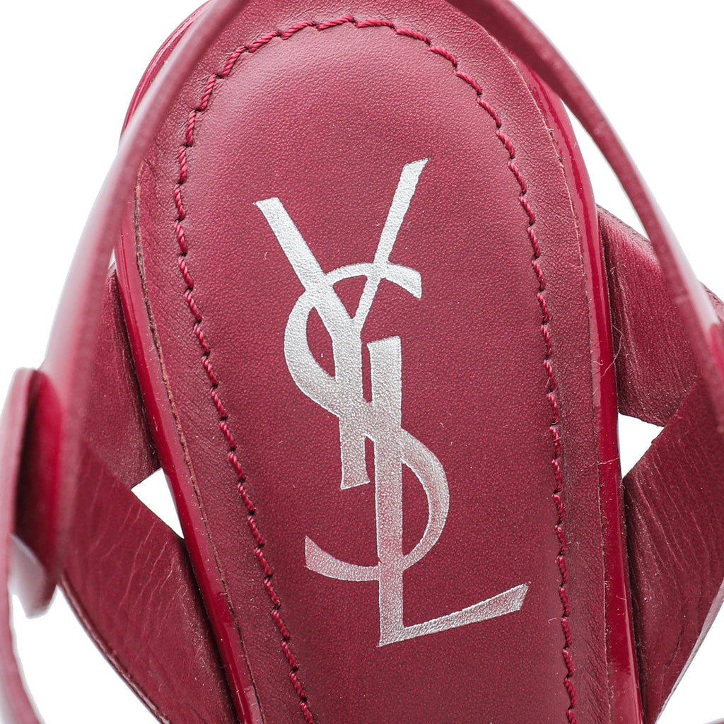 YSL Dark Red Tribute High Heel Sandals 37.5