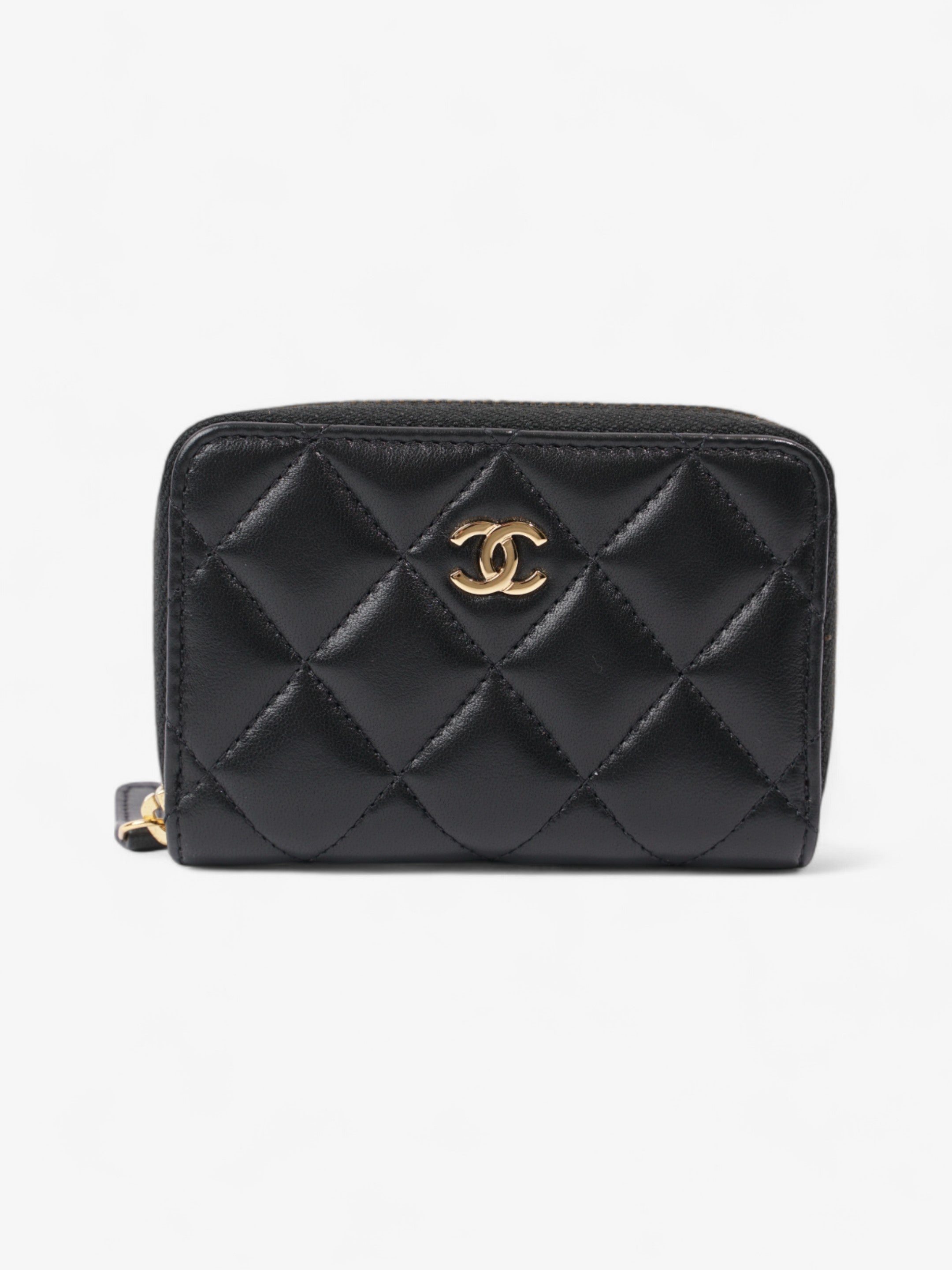 Chanel Zipped Coin Purse Black Lambskin Leather