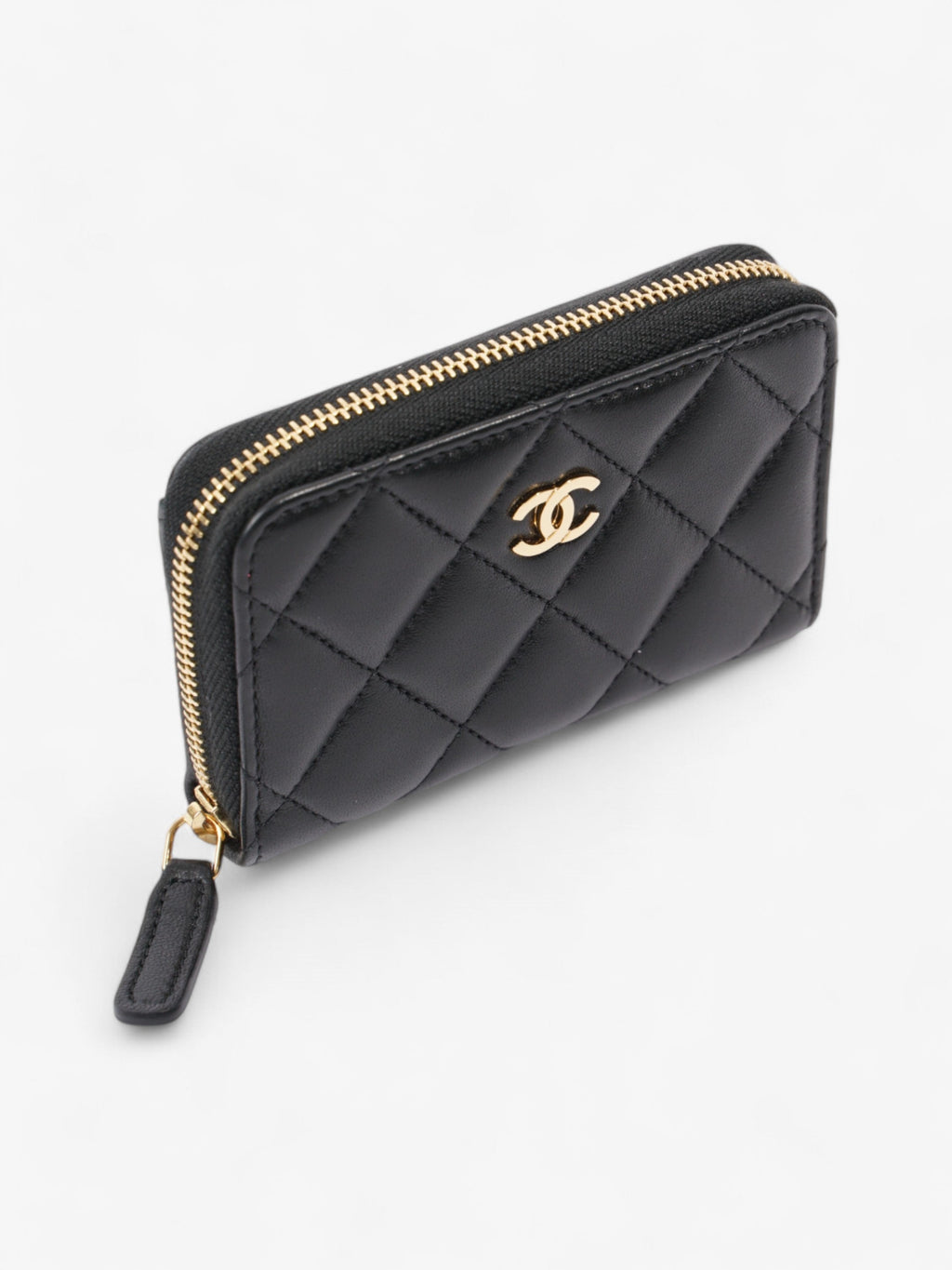 Chanel Zipped Coin Purse Black Lambskin Leather