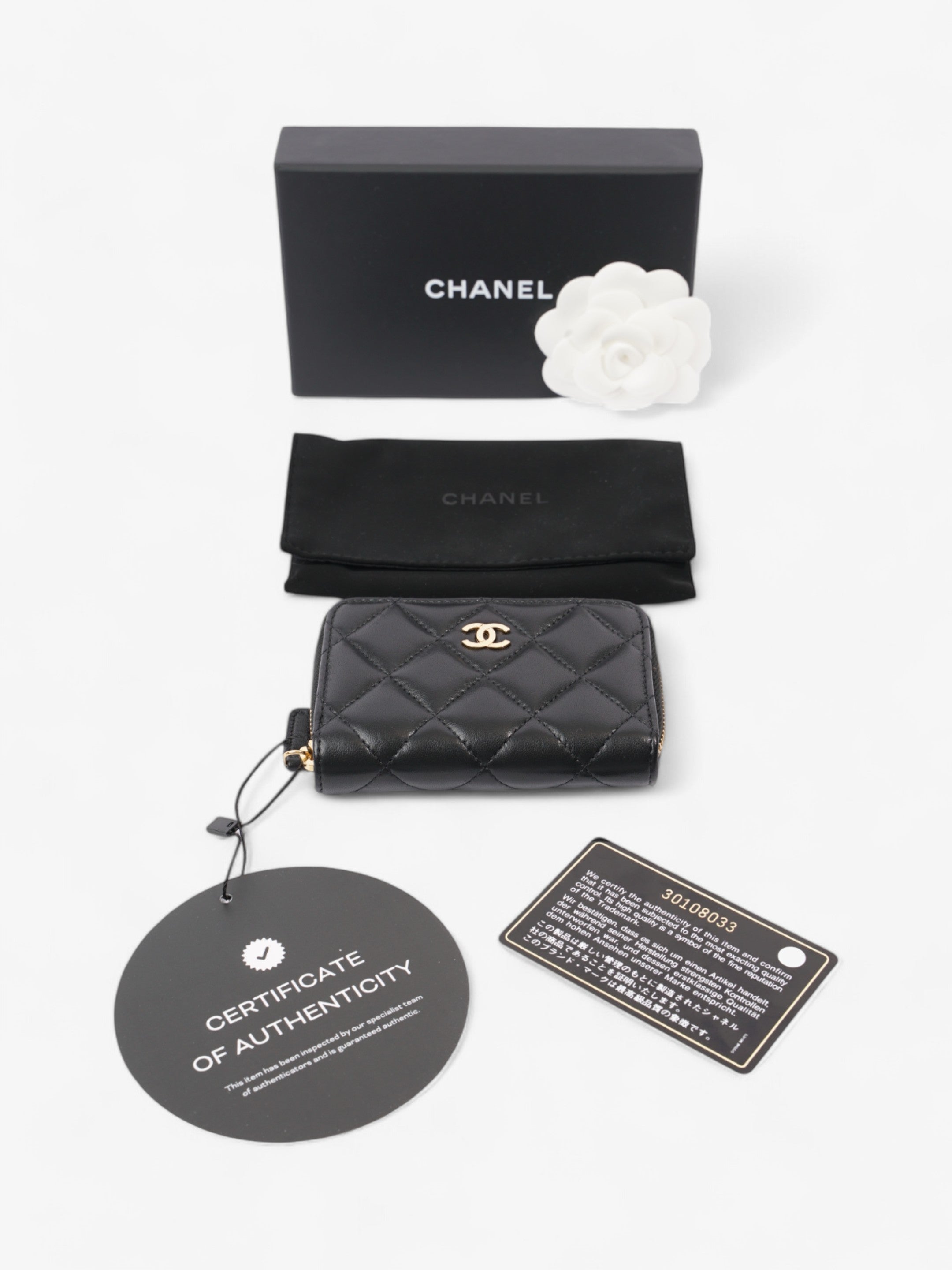 Chanel Zipped Coin Purse Black Lambskin Leather