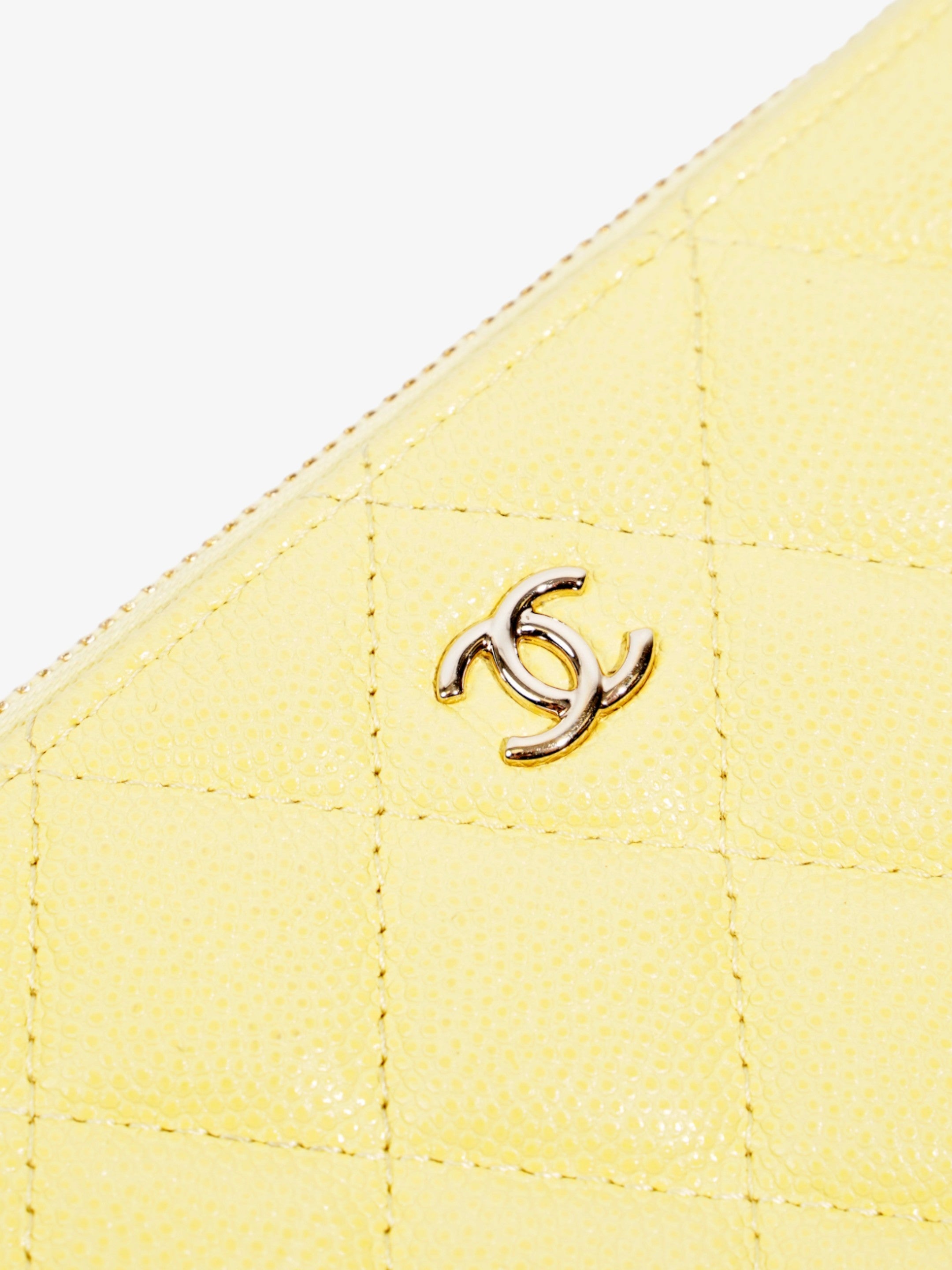 Chanel Quilted Pouch Yellow Caviar Leather