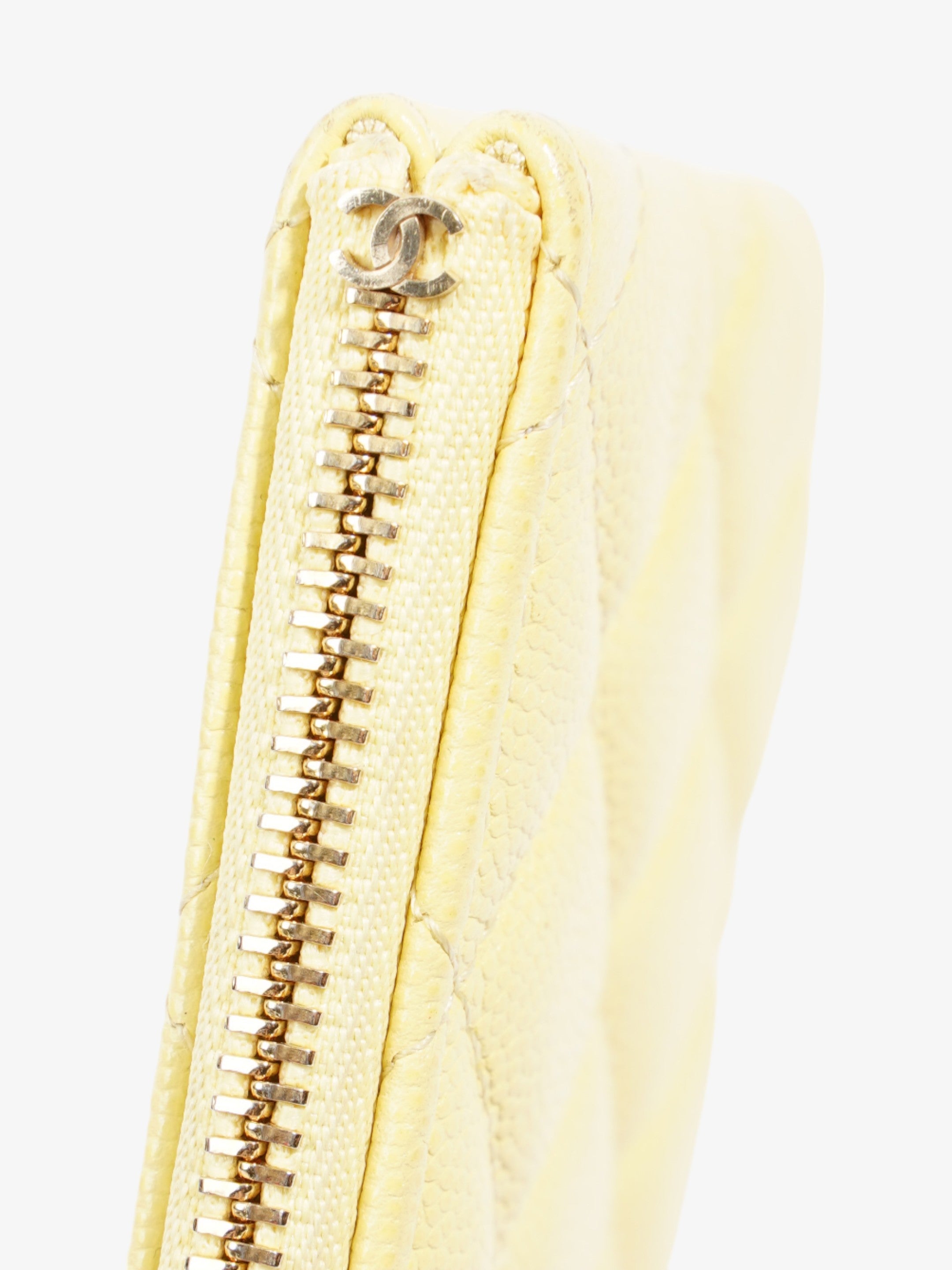 Chanel Quilted Pouch Yellow Caviar Leather
