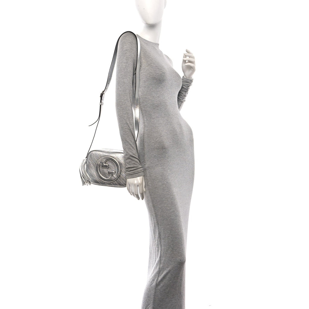 Metallic Sakai Be Green Calfskin Diagonal Stitched Small Blondie Shoulder Bag Silver