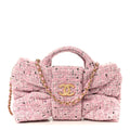 Tweed Quilted Mini Bow Bag Pink Black Ecru