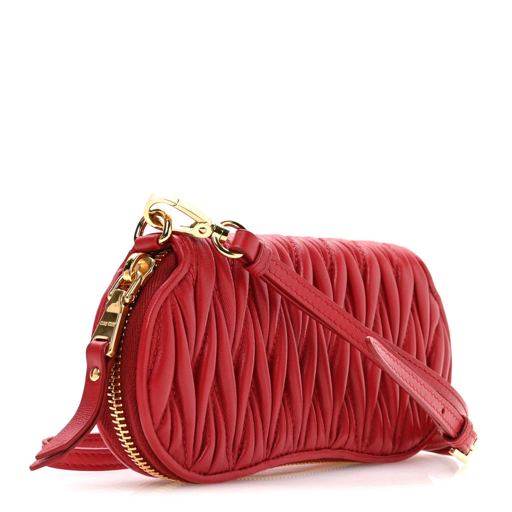 Nappa Matelasse Clutch With Strap Red