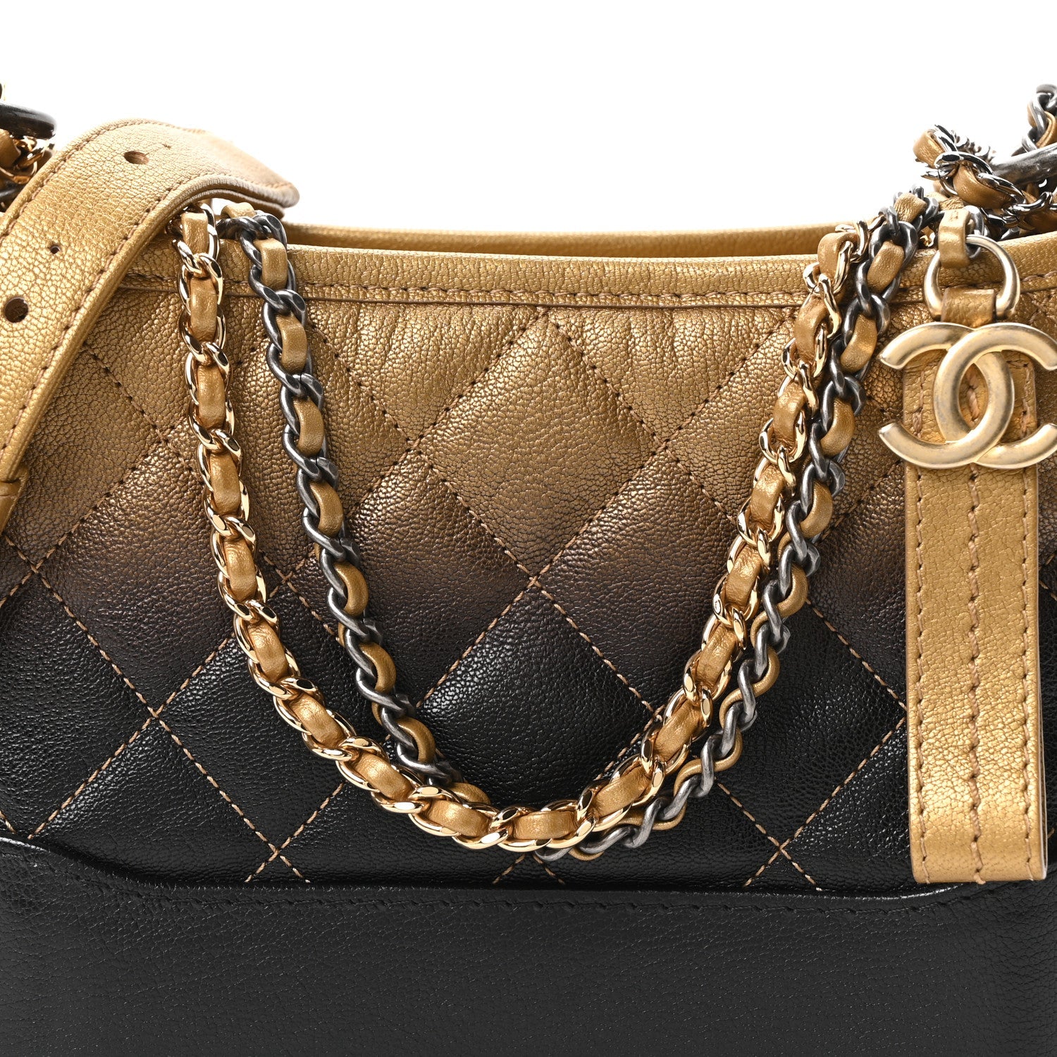 Metallic Goatskin Quilted Small Gabrielle Hobo Gold Black