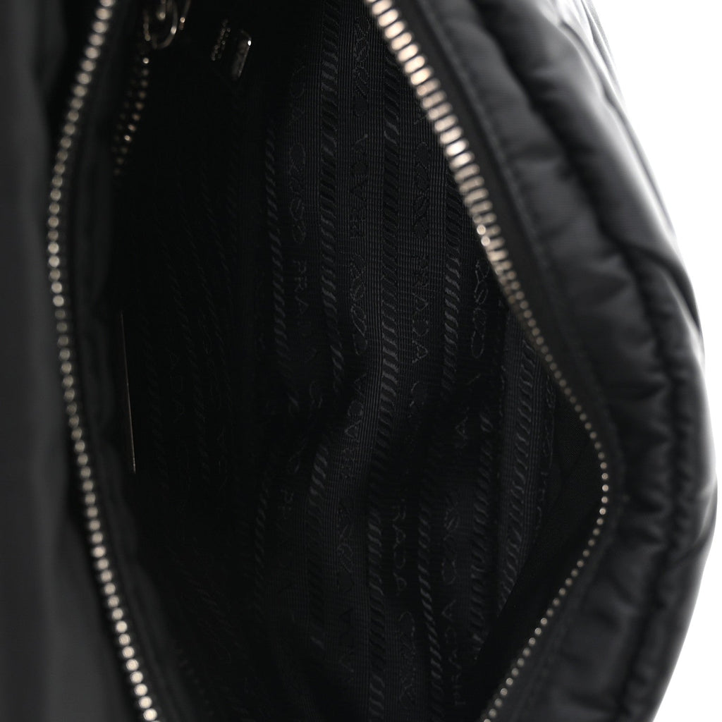 Re-Nylon Quilted Padded Flap Shoulder Bag Black