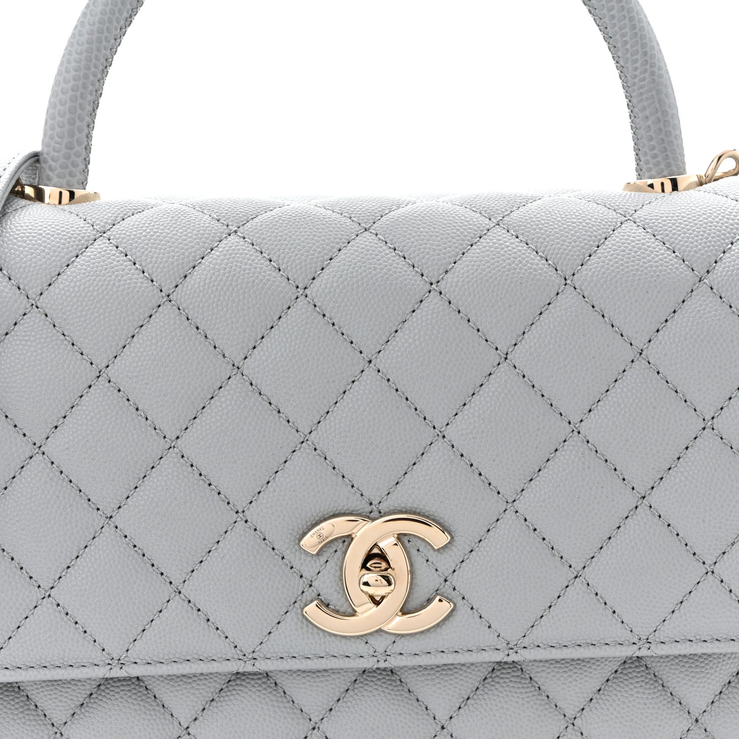 Caviar Lizard Embossed Quilted Small Coco Handle Flap Light Grey