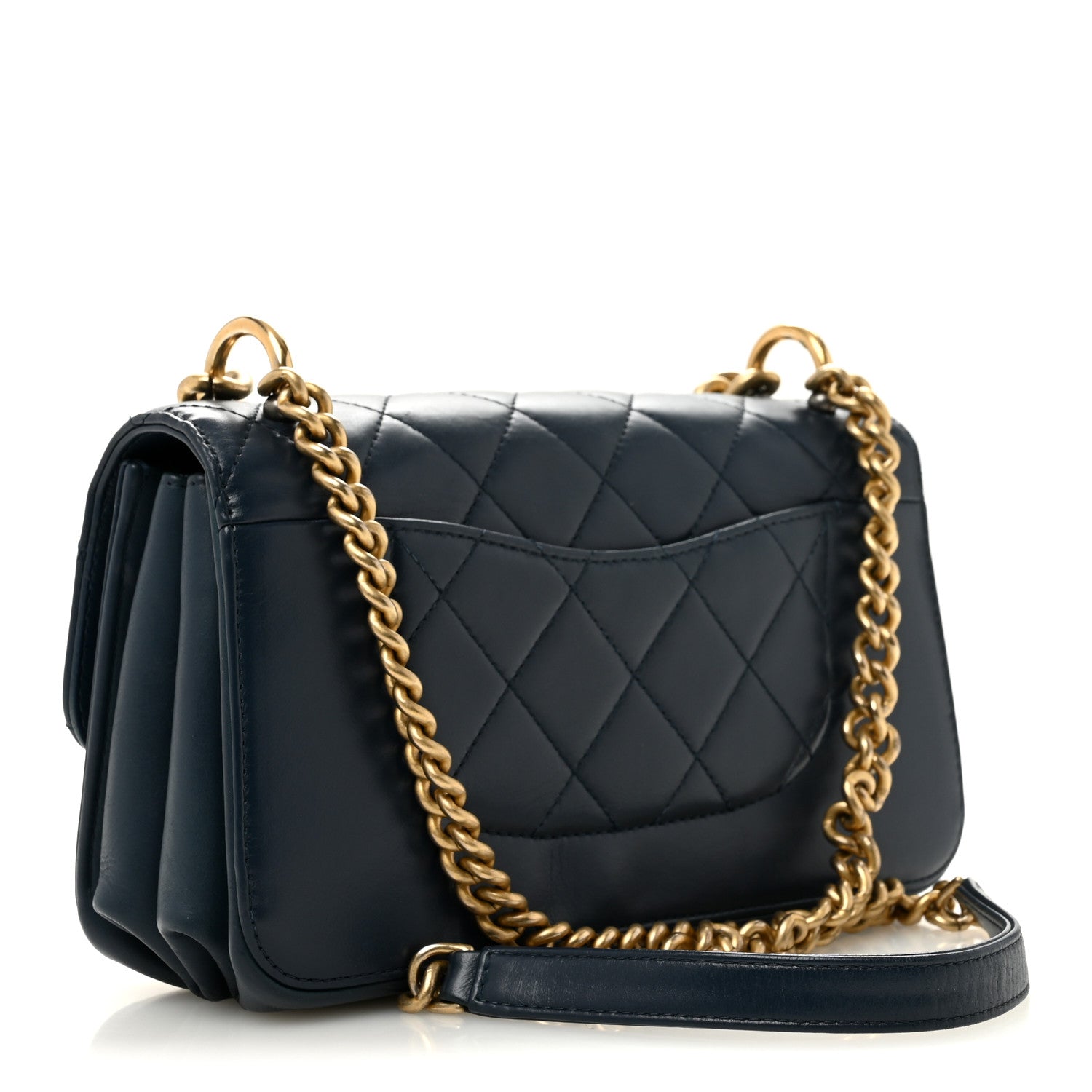 Glazed Calfskin Quilted Small Straight Lined Flap Blue
