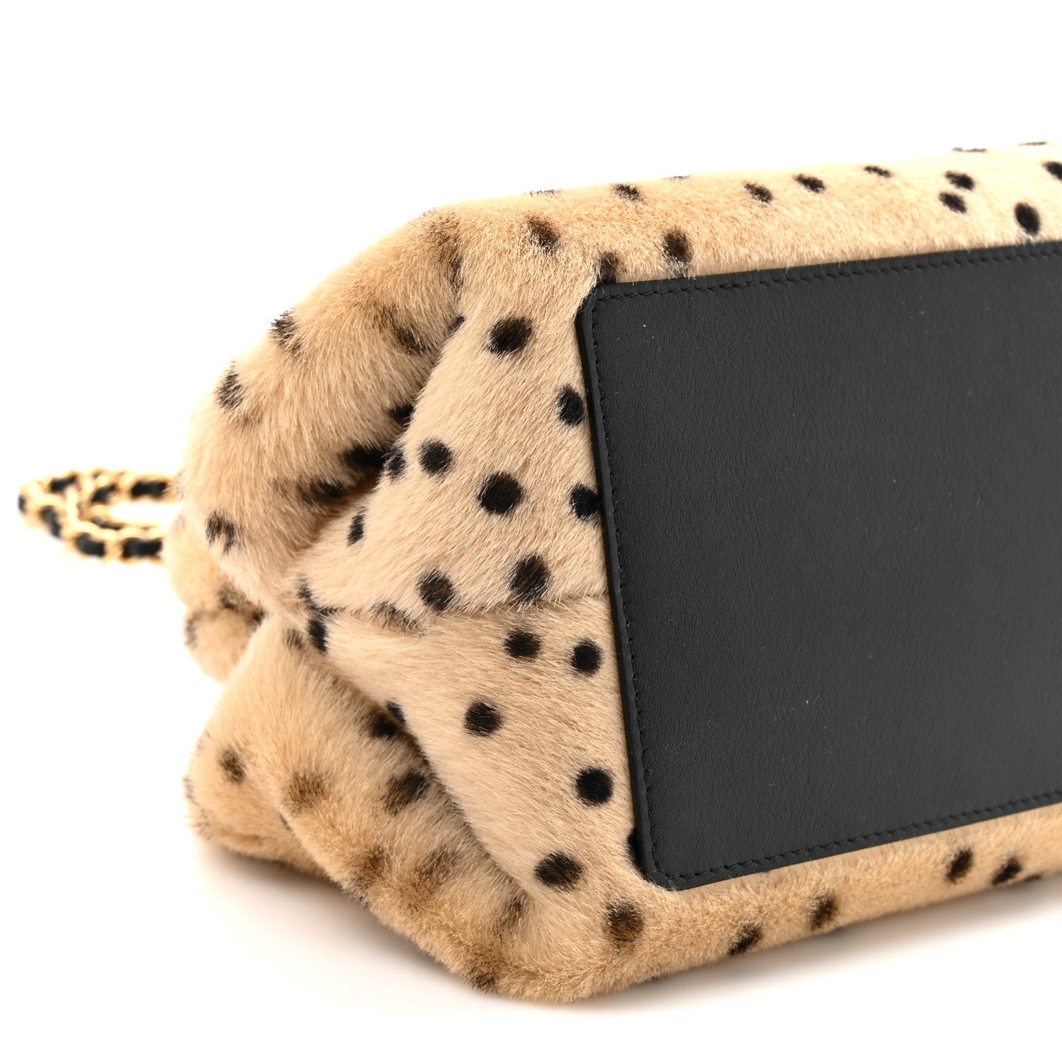 Pony Hair Cheetah Printed Lambskin Clutch With Chain Beige Black