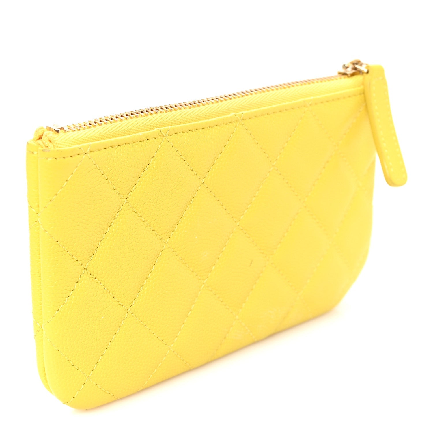 Caviar Quilted Small Cosmetic Case Yellow