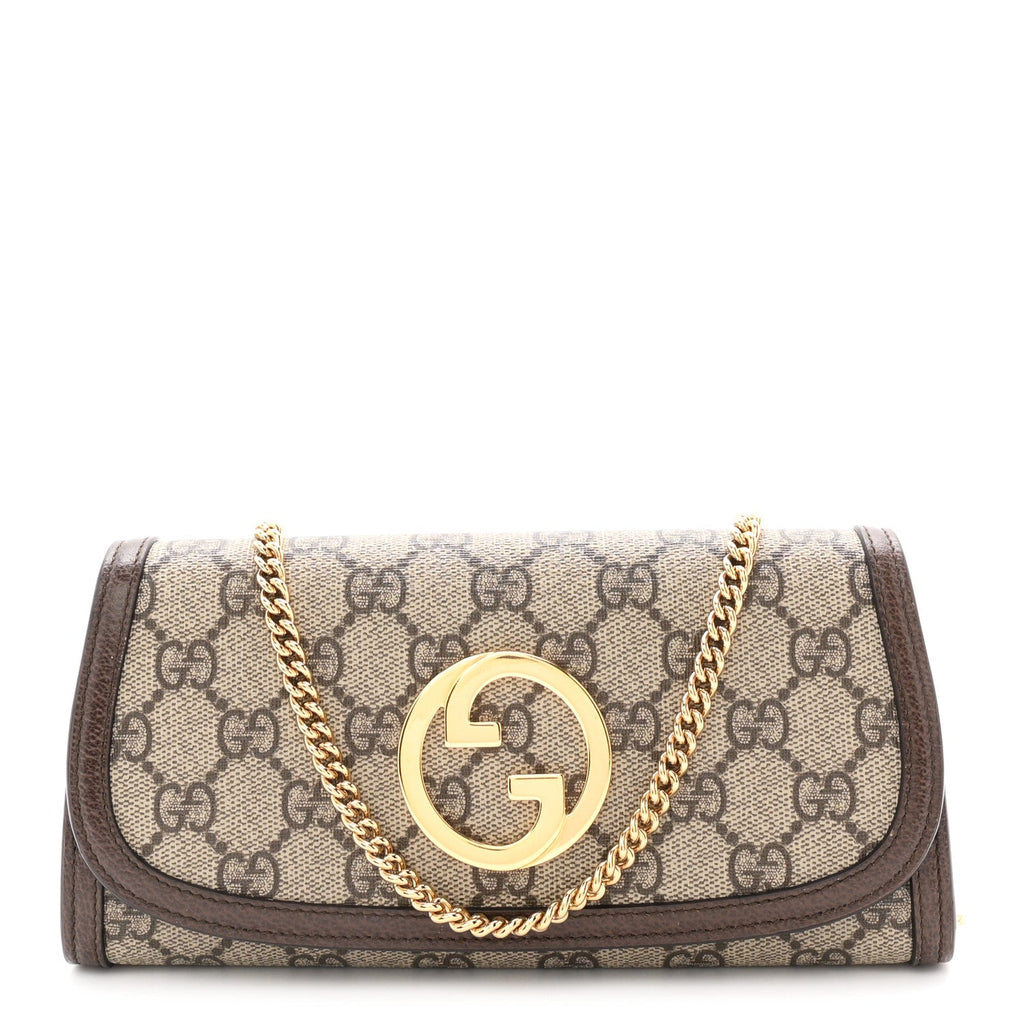 GG Supreme Monogram Textured Dollar Calfskin Blondie Continental Chain Wallet Beige Ebony New Acero