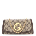 GG Supreme Monogram Textured Dollar Calfskin Blondie Continental Chain Wallet Beige Ebony New Acero
