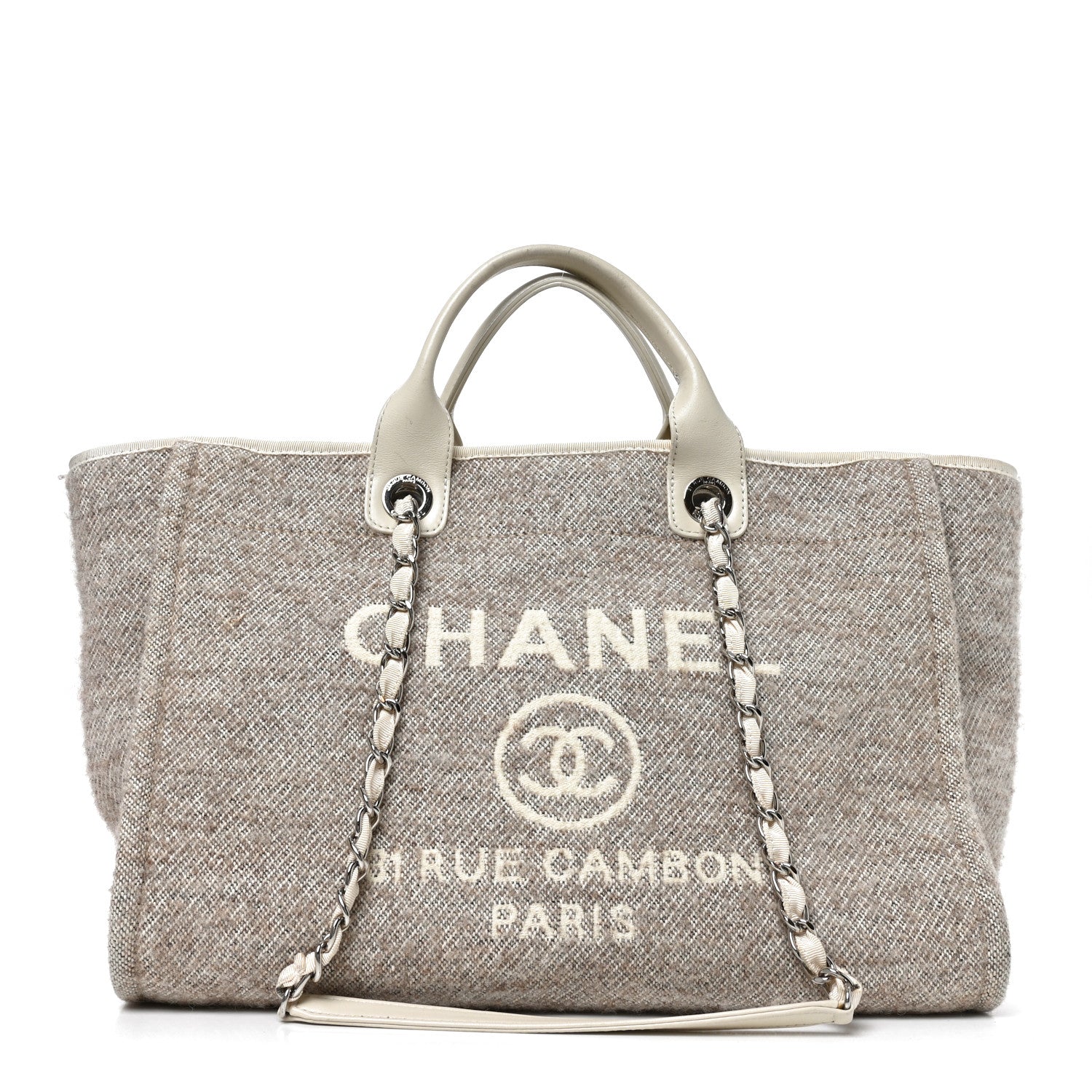 Mixed Fibers Calfskin Medium Deauville Tote Beige