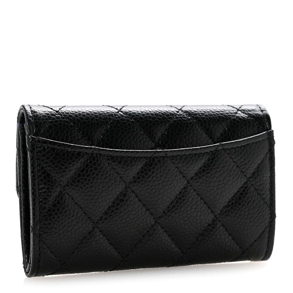 Caviar Quilted Flap Card Holder Wallet Black