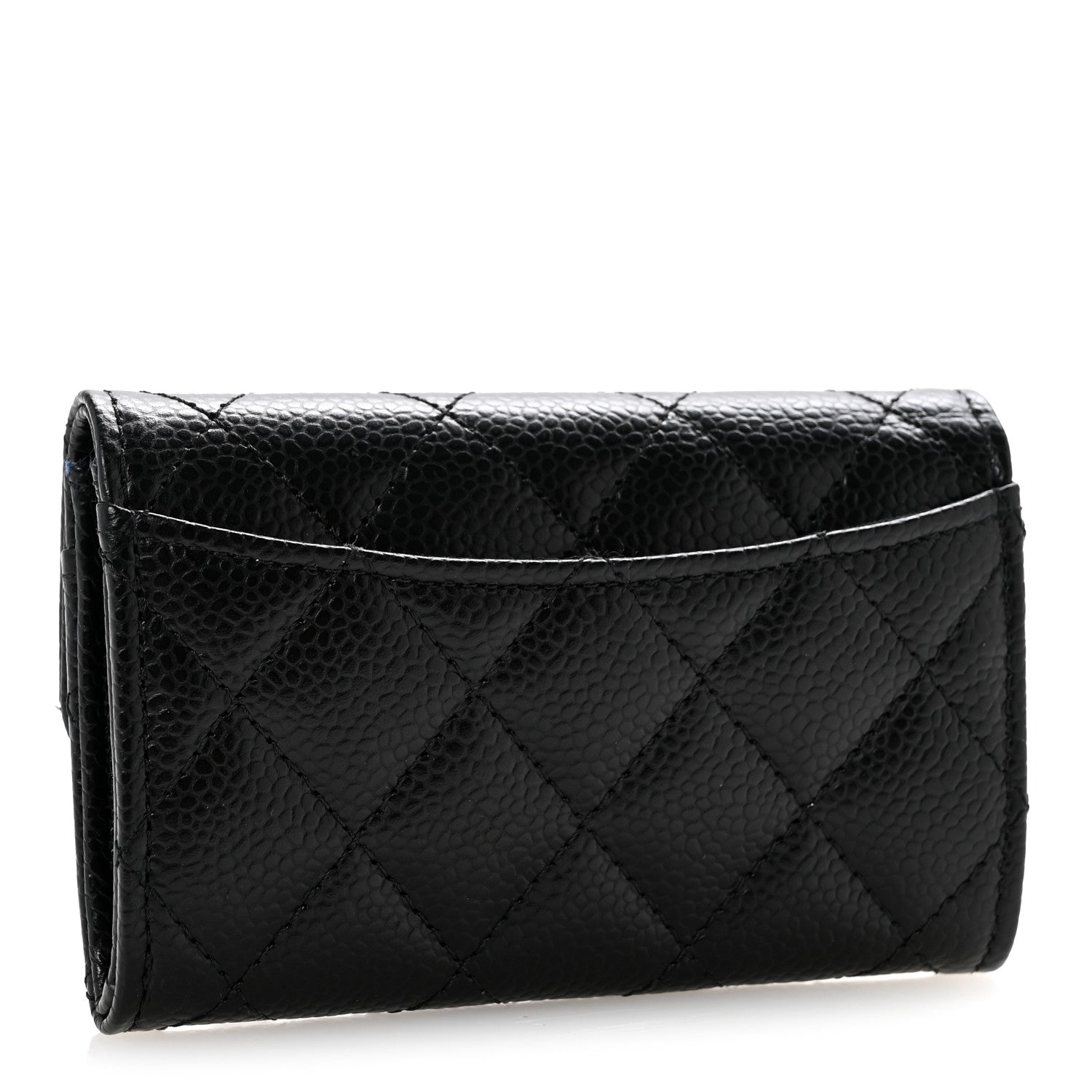 Caviar Quilted Flap Card Holder Wallet Black