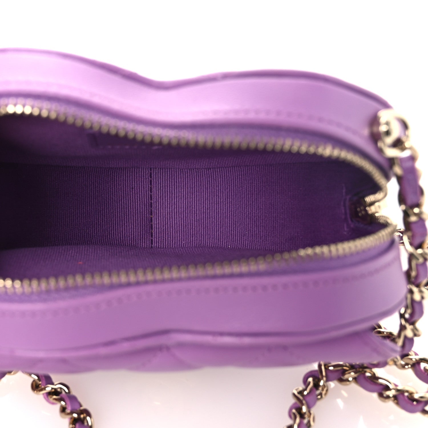 Lambskin Quilted CC In Love Heart Clutch With Chain Purple