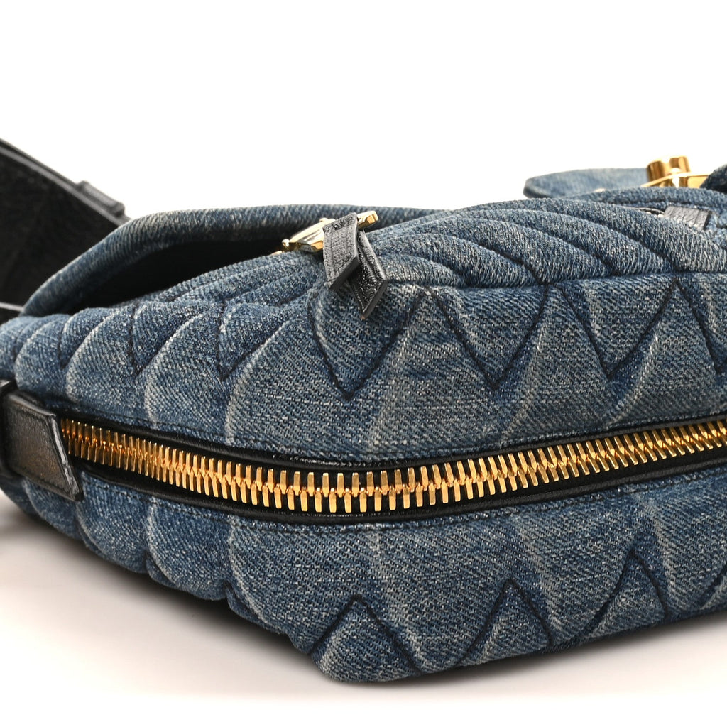 Denim Matelasse Biker Shoulder Bag Avio