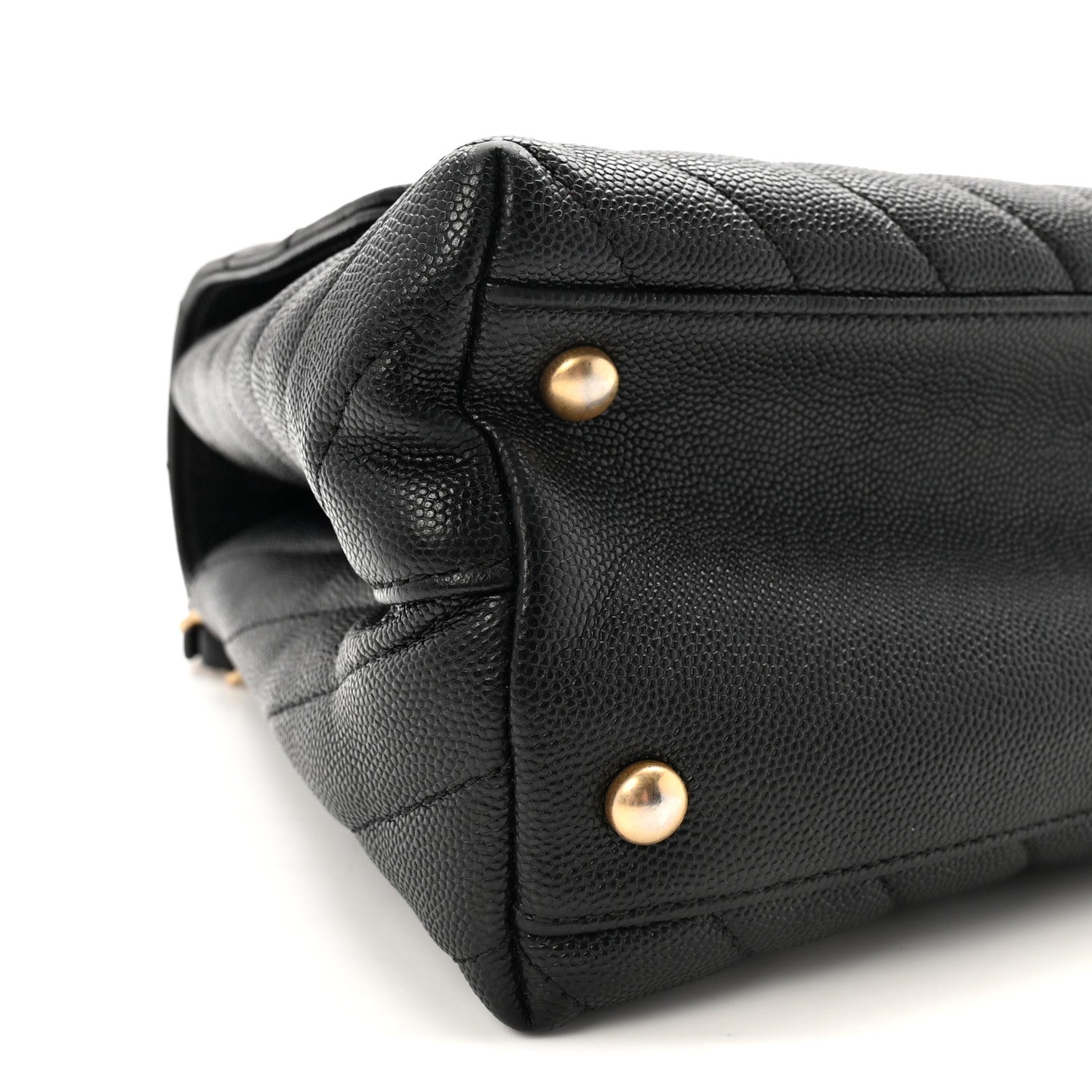 Caviar Chevron Quilted Small Coco Handle Flap Black