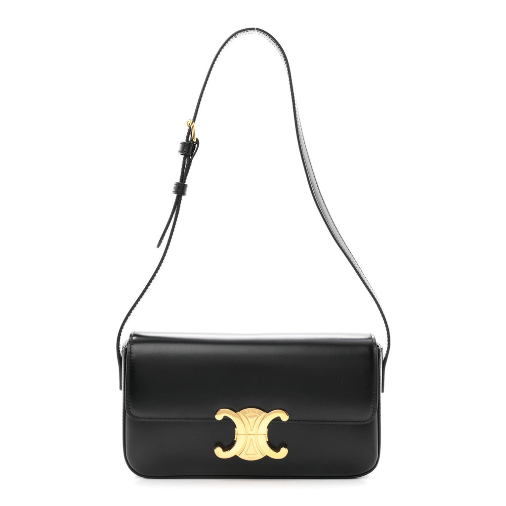 Shiny Calfskin Triomphe Shoulder Bag Black
